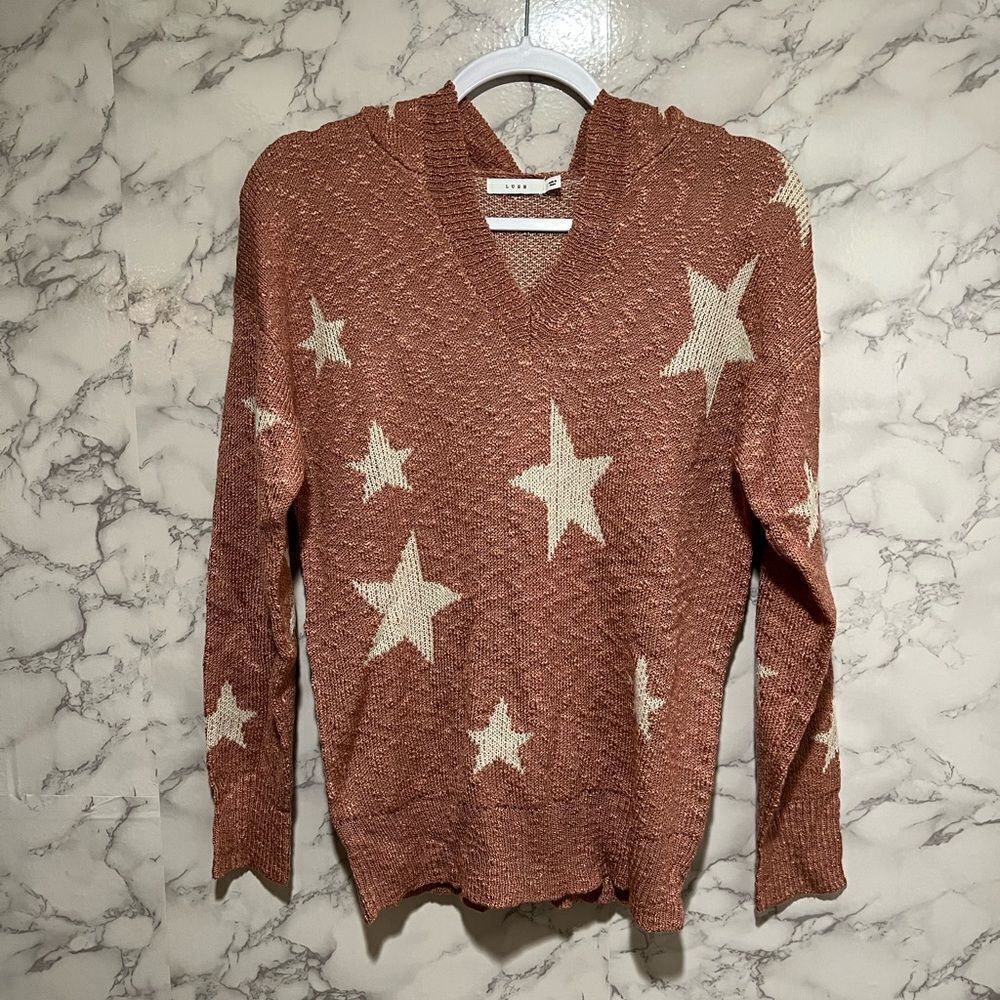 Lush Mauve Star Print Lightweight Hooded Sweater